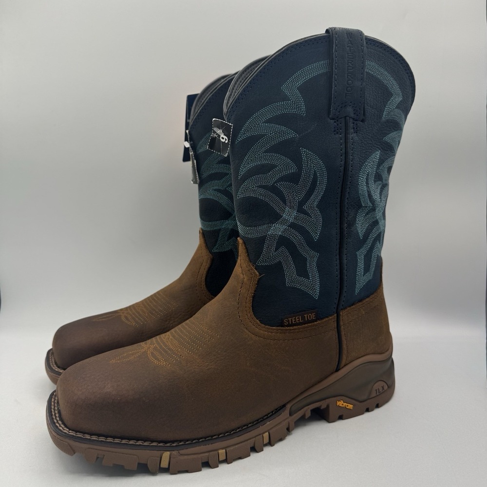 Tony Lama‎ Roustabout Waterproof Boots Men's Size 9 D Blue Leather Steel Toe